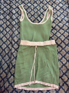 Green & White Striped Knit Tank and shorts
